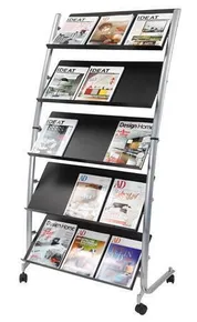 Bodenständer für Kataloge, fahrbar, 5 Taschen, grau/schwarz, ALBA